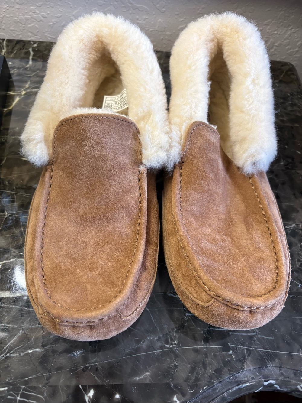UGG Chestnut Suede Shearling-Lined Slip-On Loafers